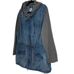 Mossimo Supply Denim Utility Jacket Hoodie Plus Size 4 Blue‎ Jean Chambray 2013